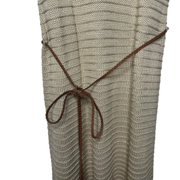 Soft Surroundings Metallic Gold Knit Belted Dress Size Medium V-neck Crochet - Picture 3 of 8